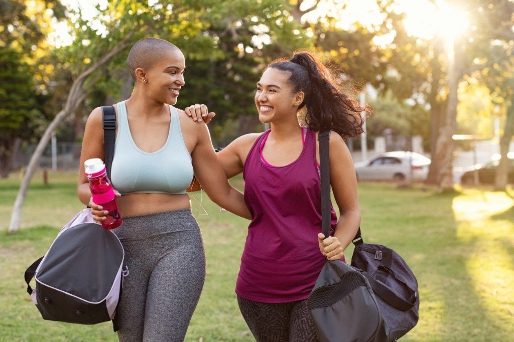 Curvy Friends Walking Home After Fitness Exercise Picture Id1141394562